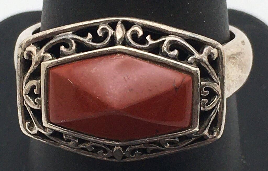 Sterling Silver Ring W Red Stone