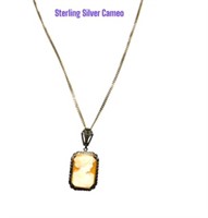 Sterling Silver Cameo Necklace 20 in sturdy chain