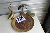 (4) Piece Old Brass Plate, Heart, Goose & Heron