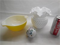 Hobnail Vase, Pyrex Mixing Bowl, Decorative Egg