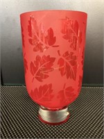 Frosted Ruby etched glass vase