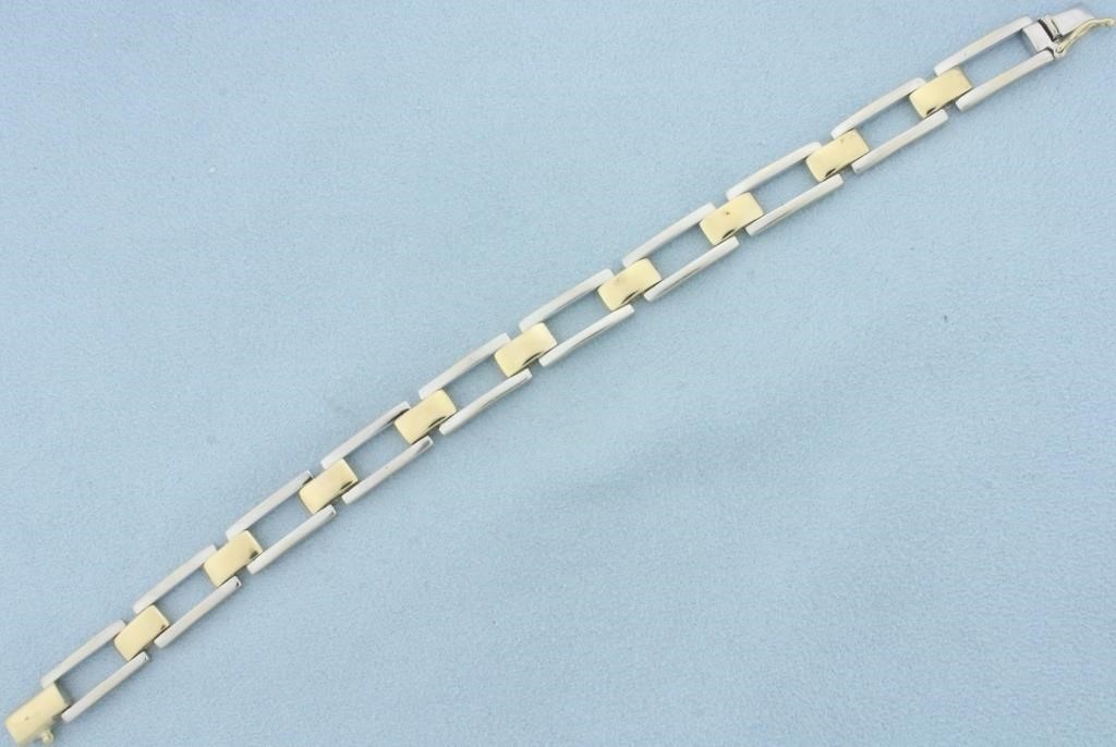 Two Tone Designer Link Bracelet in 14k Yellow and