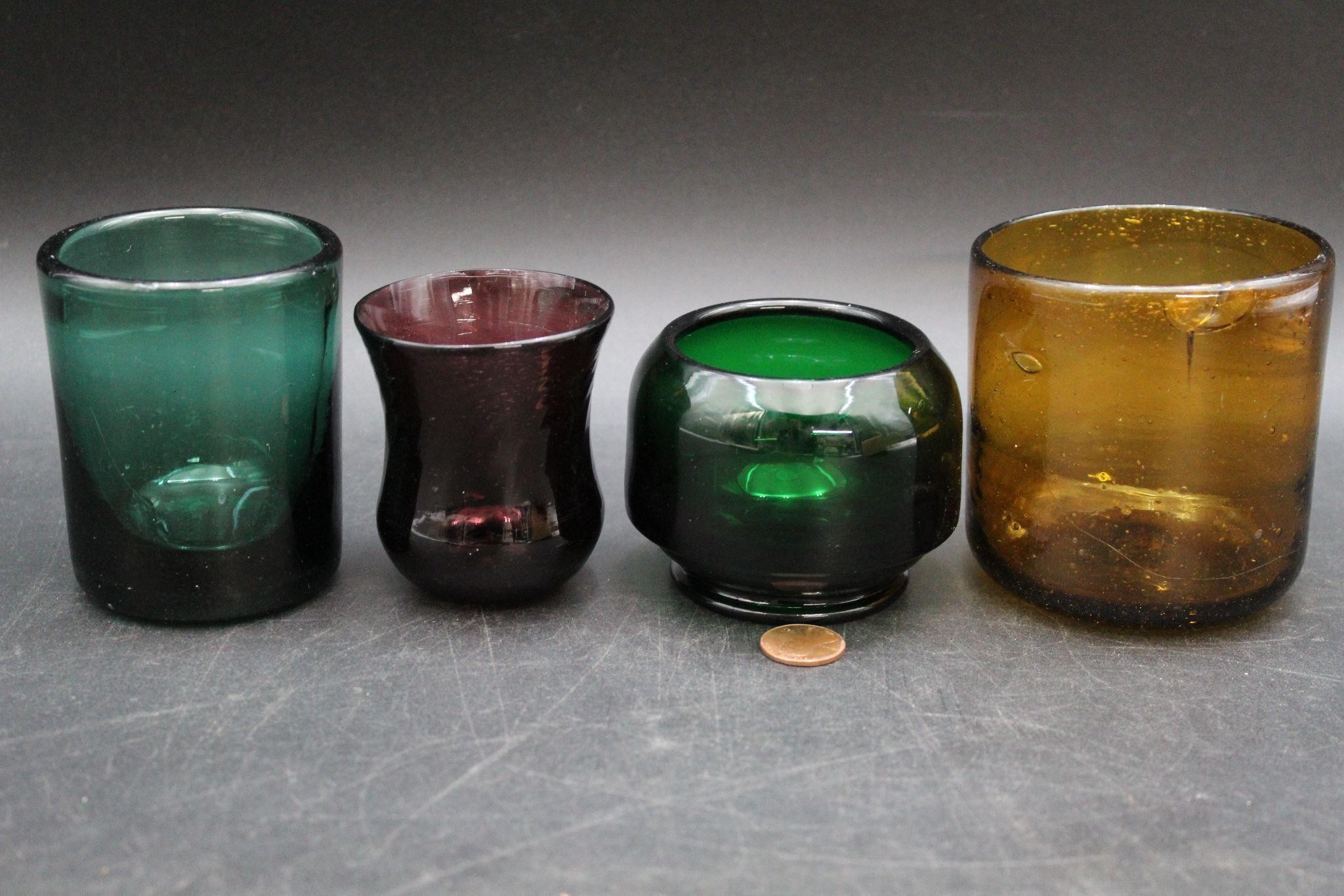 4 Colorful Hand-Blown Art Glass Cups