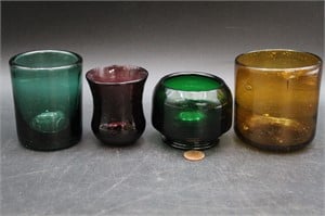 4 Colorful Hand-Blown Art Glass Cups