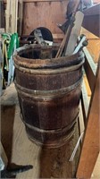 Antique wood barrel, with seven wood rings around