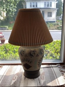 Southwestern Pottery Table Light with Woven Rug