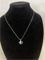 18" necklace heart pendant blue topaz .925