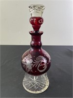 Arcadia Bohemian Ruby Red Cut Glass Decanter