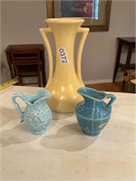 3- vases- tall one marked USA