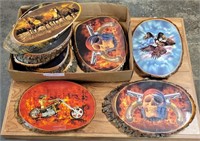 FLAT OF ARTWORKS ON TREE TRUNK SLICES