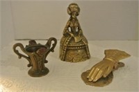 Brass Hand Paper Holder & Louis XIV Motif Bell