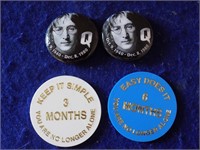 2 John Lennon Pins & 2 Sobriety Tokens