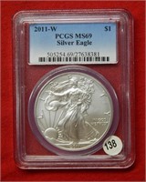 2011 W American Eagle PCGS MS69 1 Ounce Silver