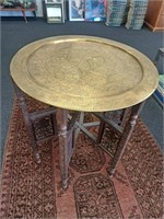 VINTAGE MORROCAN BRASS TOP FOLDING TABLE