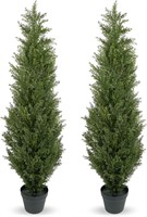 4ft Set of 2 Artificial Cedar Topiary Trees