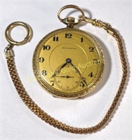 VTG Burlington 14K GF Pocket Watch & Chain