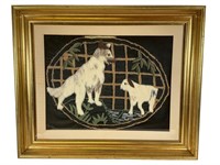 Antique Dog & Lamb Embroidery