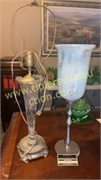 Vintage crystal lamp and candle stand both have