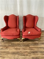 Pair of Red Wingback Chairs - Small Stain