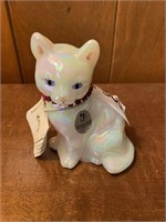 Signed 2006 Fenton cat, white pearlescent