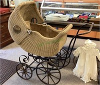 Antique Victorian circa 1800s wicker baby