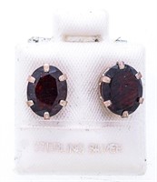 925 Sterling Silver Genuine Oval Cut Garnet Stud E