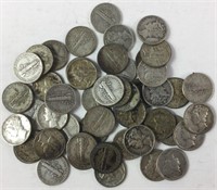 90% Silver Mercury Dimes - Roll of 50 - $5 Face Ve