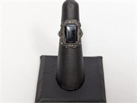 .925 Sterling Vintage Black Stone Ring Sz 6