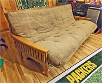 Large Wood Framed Futon Sofa Bed Couch