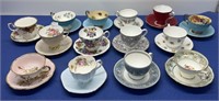 Assorted Bone China Tea Cups and Saucers 14 Pcs