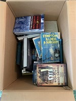 Box of books and DVDs