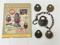 5 Early Railroad Padlocks & Reference Book