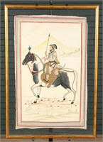 Signed Mughal Style Painting on Linen Panel