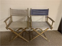 Pair of fold up wood and canvas chairs