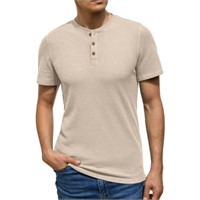 M  Sz M GIRUNS Men's Short Sleeve Waffle Henley T-