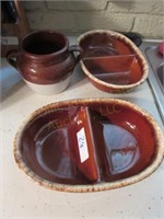 2 Hall brown drip divided dishes