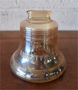 Carnival Glass Liberty Bell Bank w/ Coins