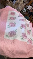 Cross stitch pink & white quilt hand-quilted