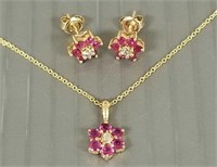 14K gold necklace, pendant & earrings set with