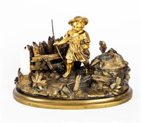 Bronze Boy Matchstick / Candle/ Inkwell Holder