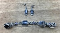 Sterling & Onyx/Marcasite/Amethyst Bracelet Set