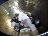 hammered brass bowl with gem stones