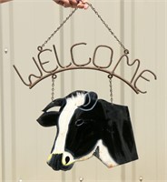 Metal Welcome Sign with Cow Head