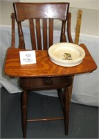Wooden High Chair & Bowl