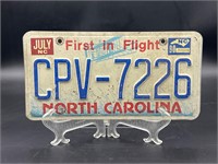 First in flight North Carolina license plate