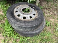 2 Tires and 1 Aluminum Semi Wheel