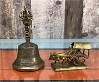 Tibetan Buddist bell & brass figurine