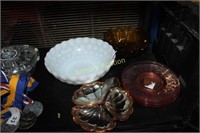 LOT - PINK DEPRESSION SAUCERS - MILK GLASS BUBBLE