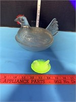 Vaseline glass mini Hen a nest clear glass h