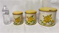 Vintage Yellow Rose Metal Canister Set